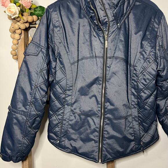 Nils Quilted Metallic Denim Ski‎ Jacket Blue Full Zip Size 12 - Picture 4 of 13